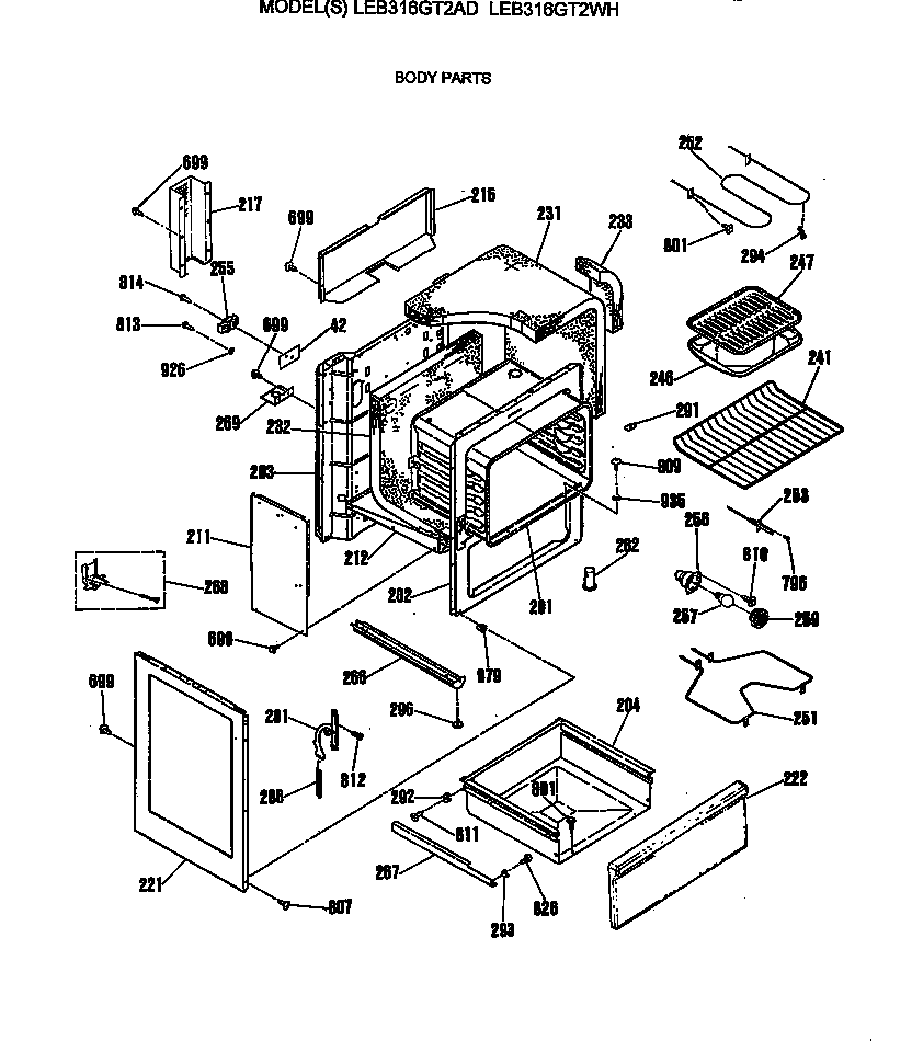 GE LEB316GT2AD body parts diagram