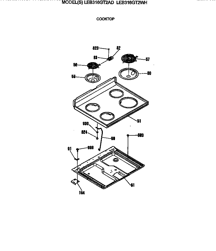GE LEB316GT2AD cooktop diagram
