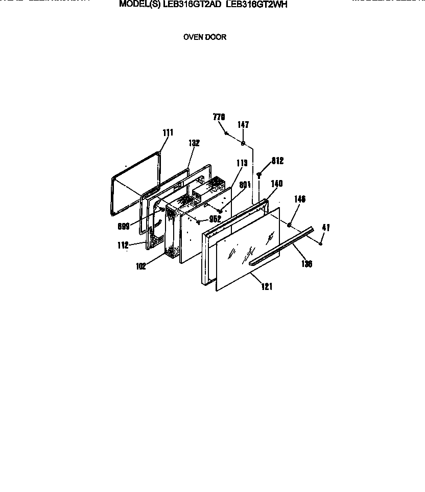 GE LEB316GT2AD oven door diagram