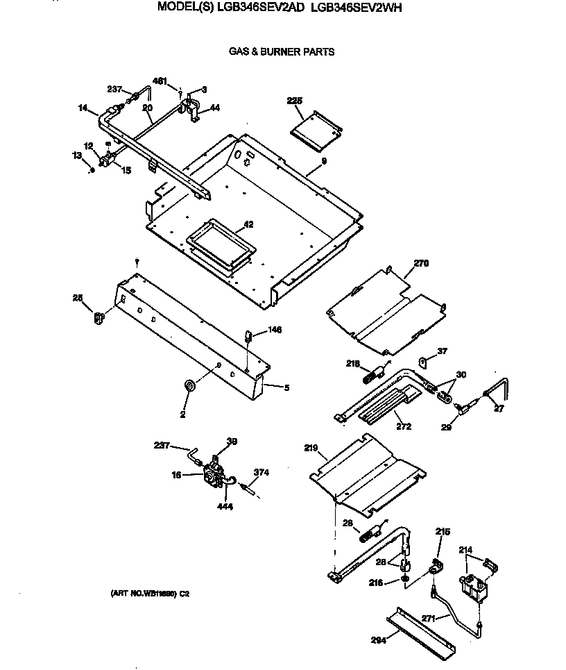 GE LGB346SEV2WH gas & burner parts diagram