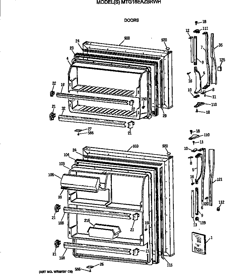 GE MTG16EAZBRWH doors diagram