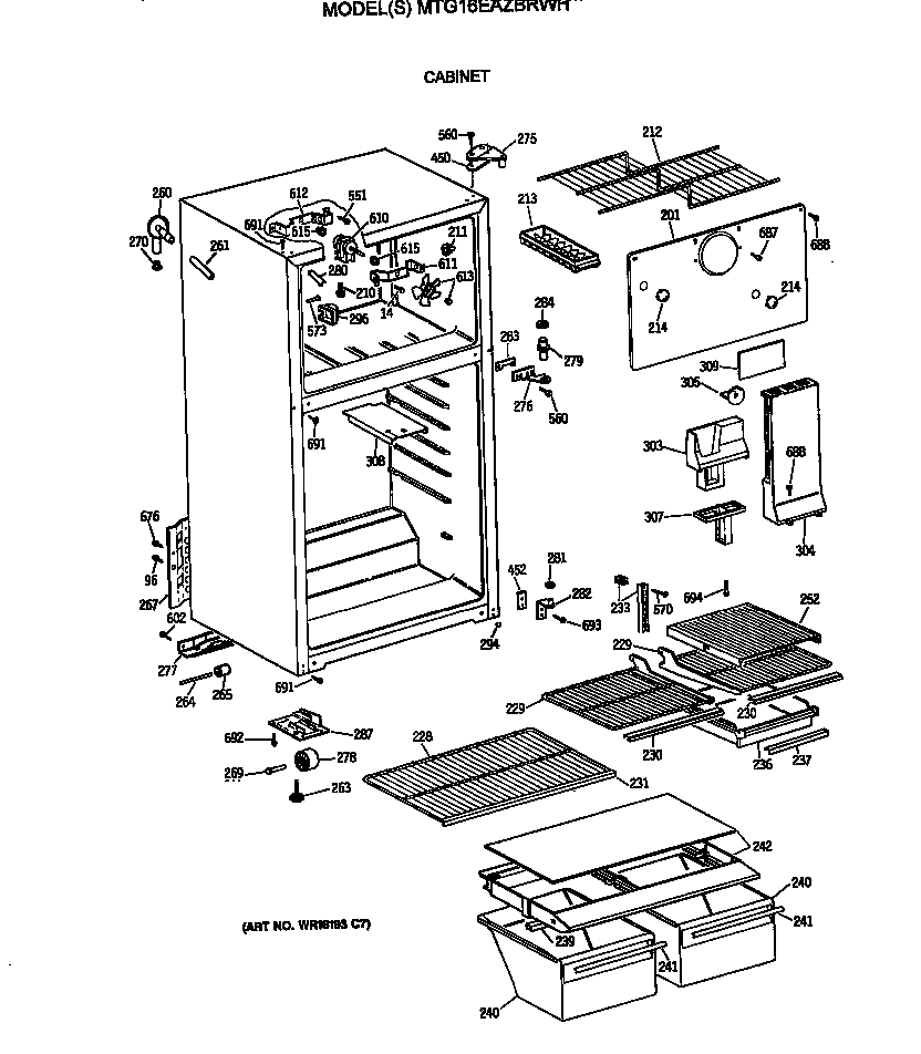GE MTG16EAZBRWH cabinet diagram