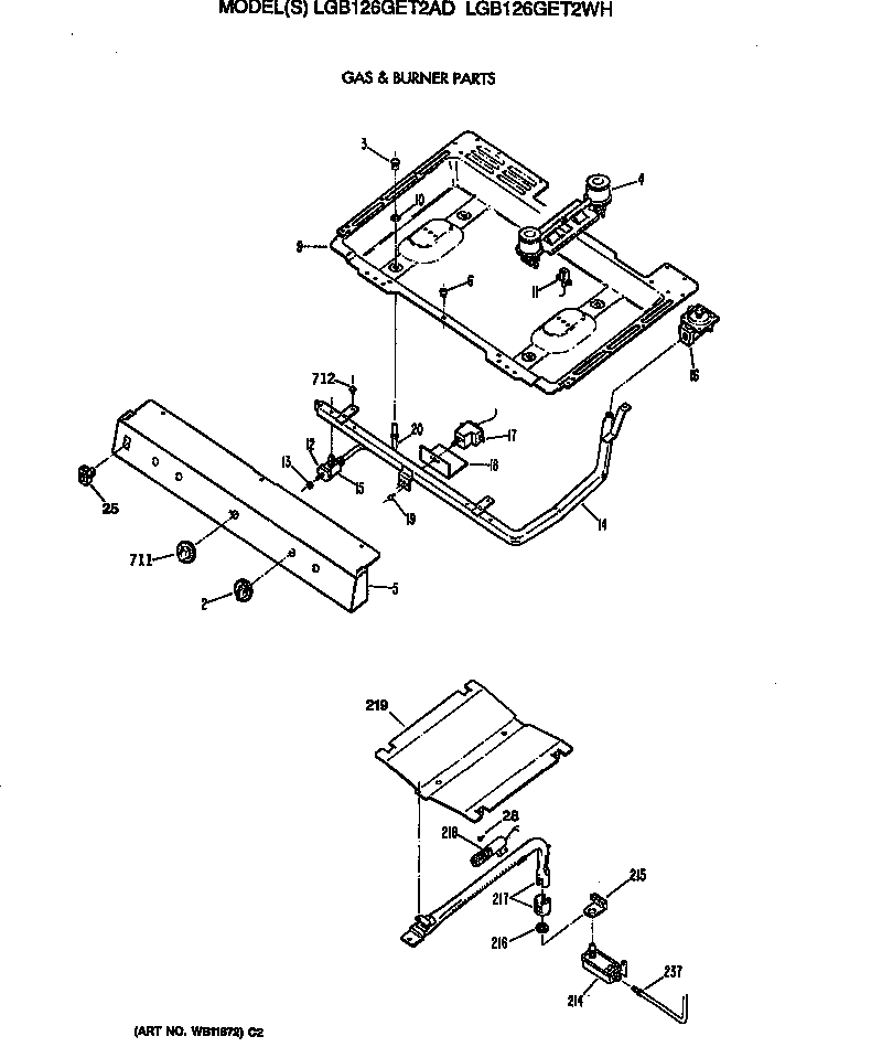GE LGB126GET2AD gas & burner parts diagram