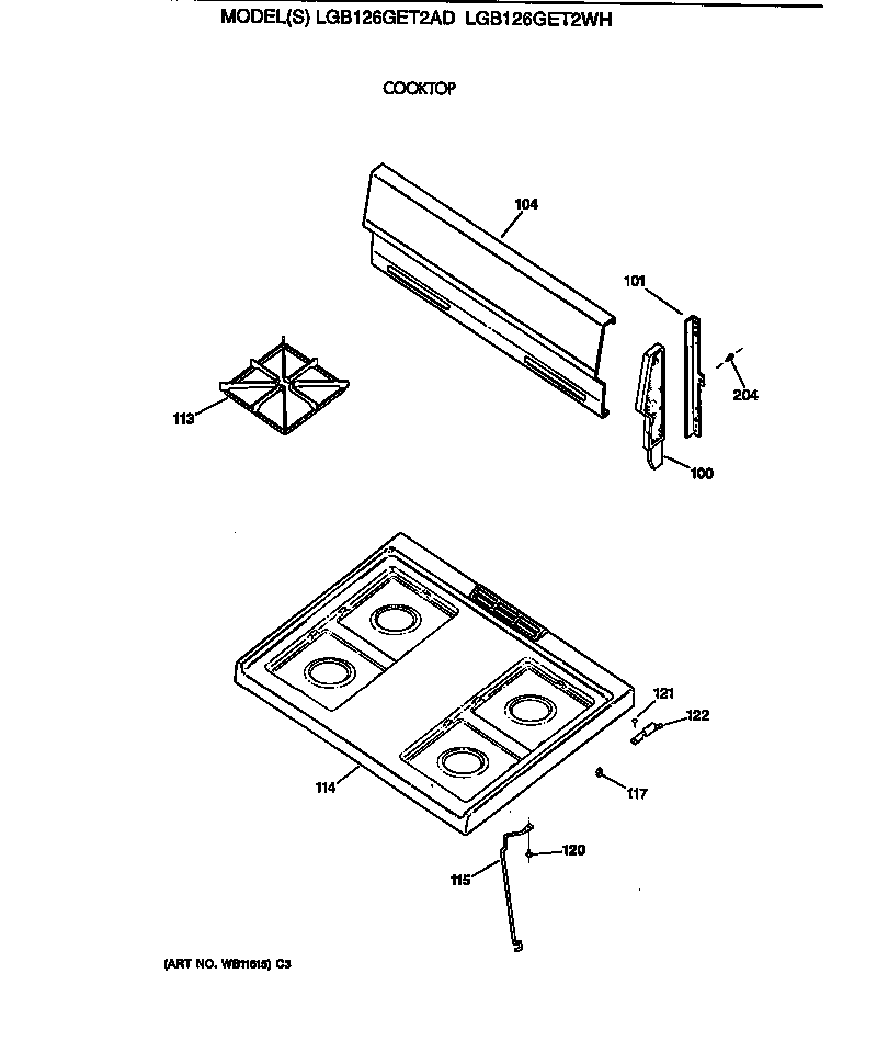 GE LGB126GET2AD cooktop diagram