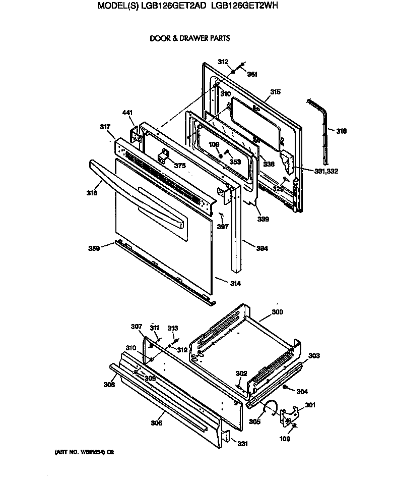 GE LGB126GET2AD door & drawer parts diagram