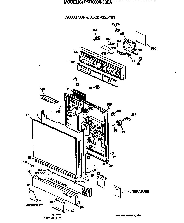 GE PSD200X-68BA escutcheon & door assembly diagram
