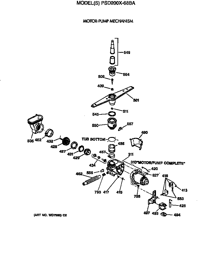 GE PSD200X-68BA motor-pump mechanism diagram