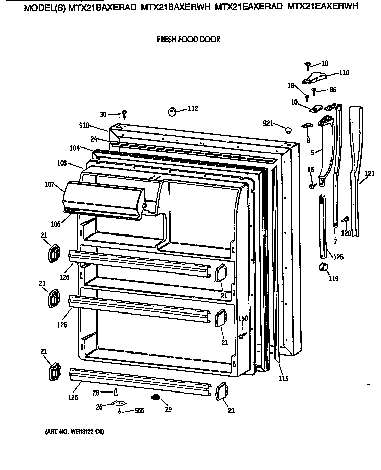GE MTX21BAXERWH fresh food door diagram