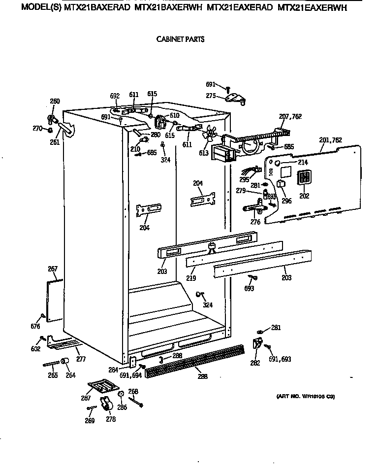 GE MTX21BAXERWH cabinet parts diagram