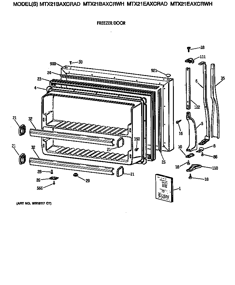 GE MTX21BAXCRWH freezer door diagram