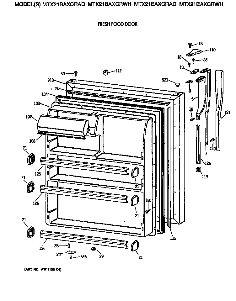 GE MTX21BAXCRWH fresh food door diagram