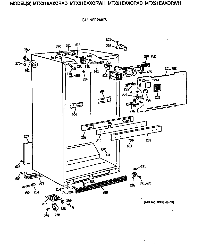 GE MTX21BAXCRWH cabinet parts diagram