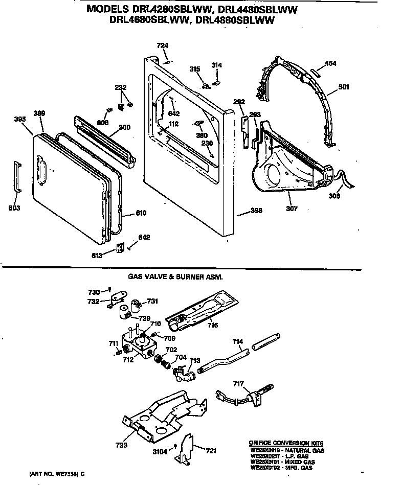 GE DRL4480SBLWW door diagram