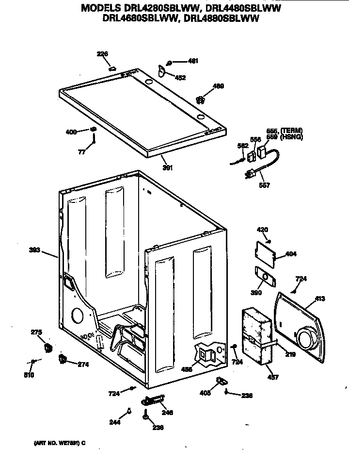 GE DRL4480SBLWW cabinet diagram