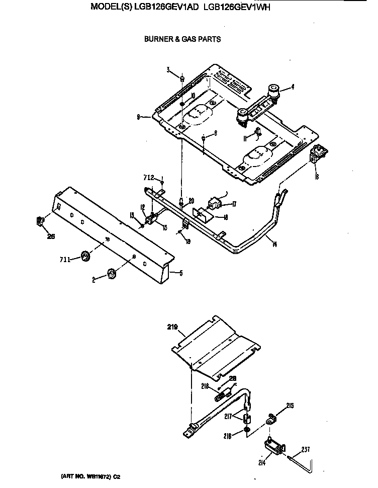 GE LGB126GEV1WH burner & gas partss diagram