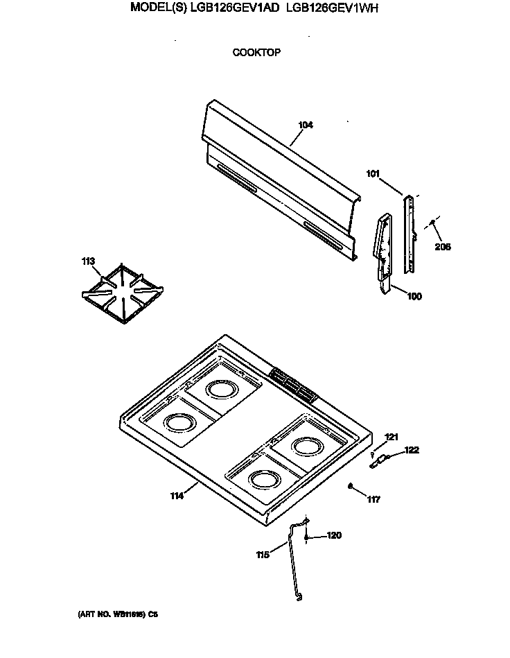 GE LGB126GEV1WH cooktop diagram