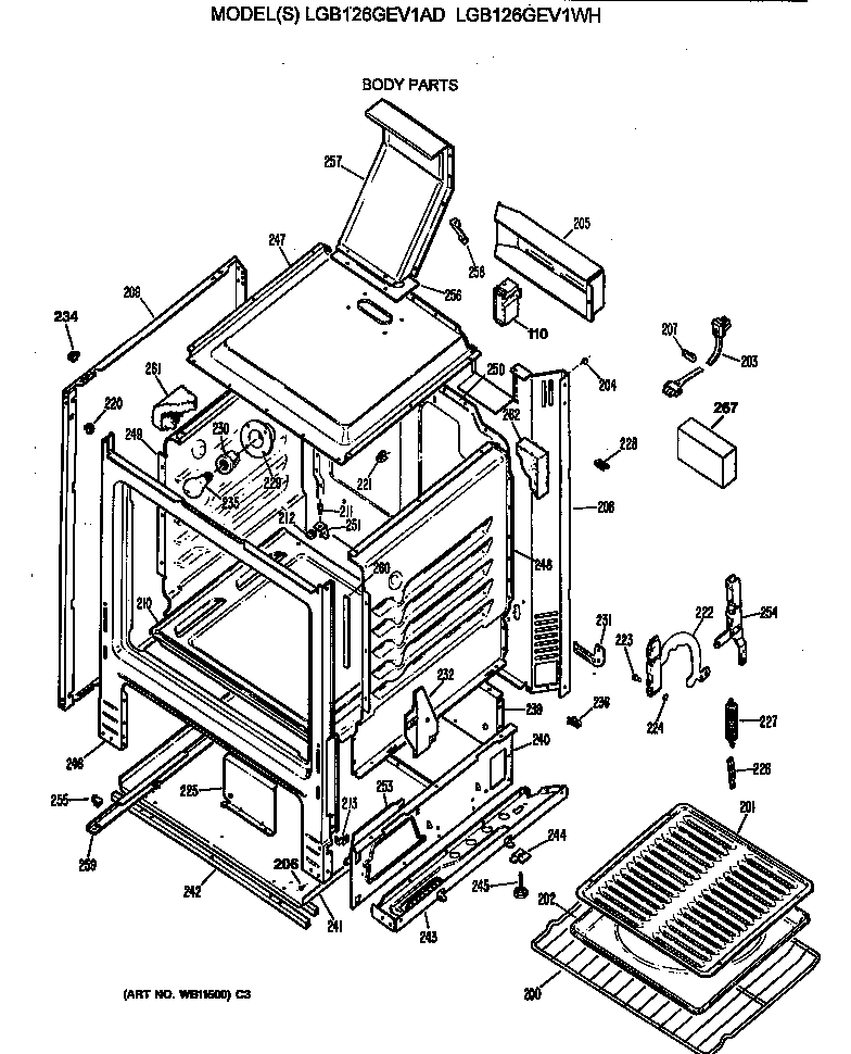 GE LGB126GEV1WH body parts diagram