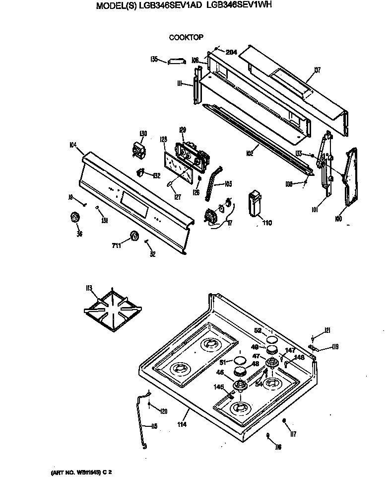 GE LGB346SEV1WH cooktop diagram
