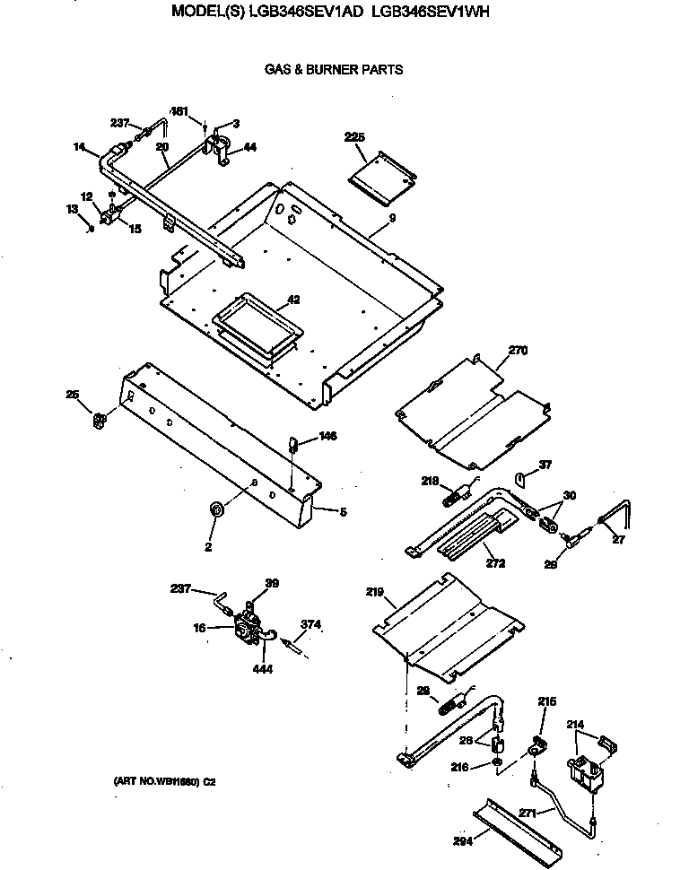 GE LGB346SEV1WH gas & burner parts diagram