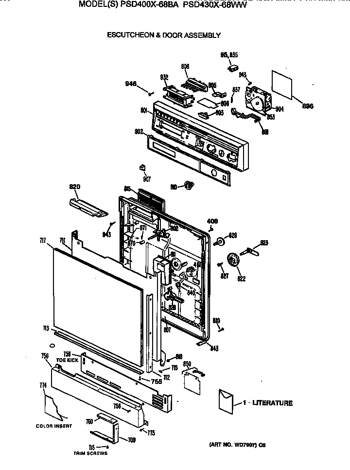GE PSD430X-68WW escutcheon & door assembly diagram