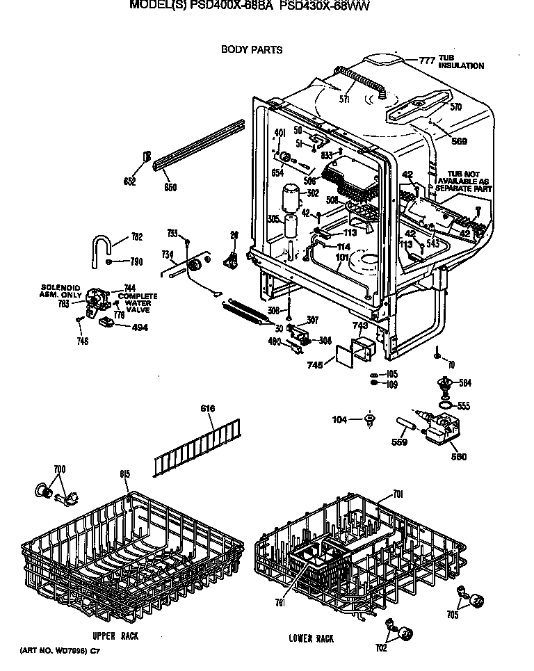 GE PSD430X-68WW body parts diagram