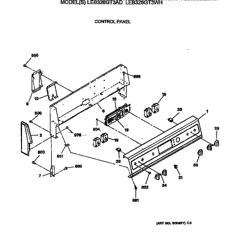 GE LEB326GT3WH control panel diagram