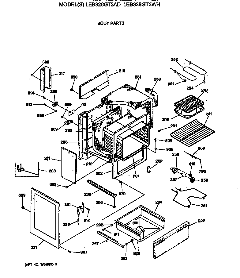 GE LEB326GT3WH body parts diagram