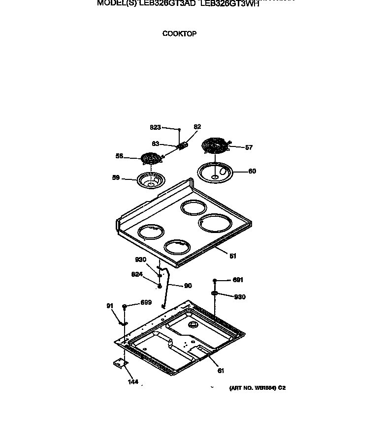 GE LEB326GT3WH cooktops diagram