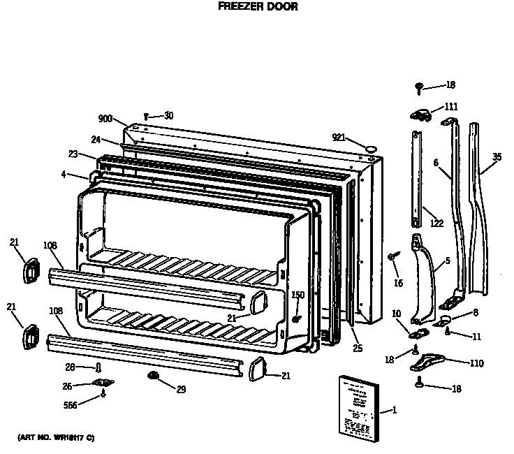 GE MTX21GASMRWH freezer door diagram