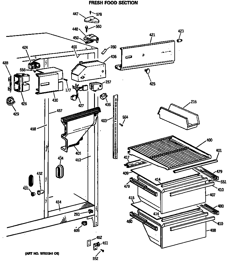 GE MRSC20BASBWH fresh food section diagram