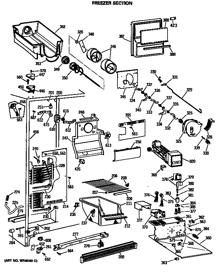 GE MRSC22BRSBAD freezer section diagram