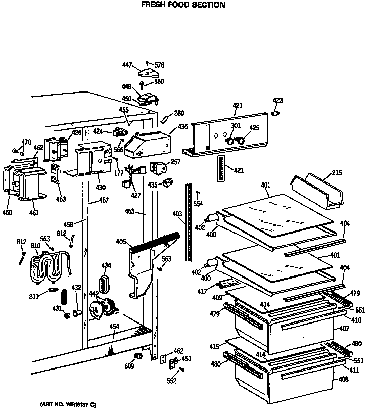 GE MSG24GRSCWH fresh food section diagram