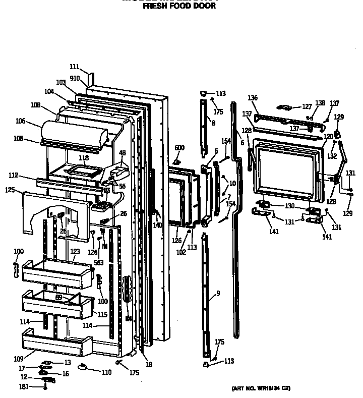 GE MSG27DHSCWH fresh food door diagram