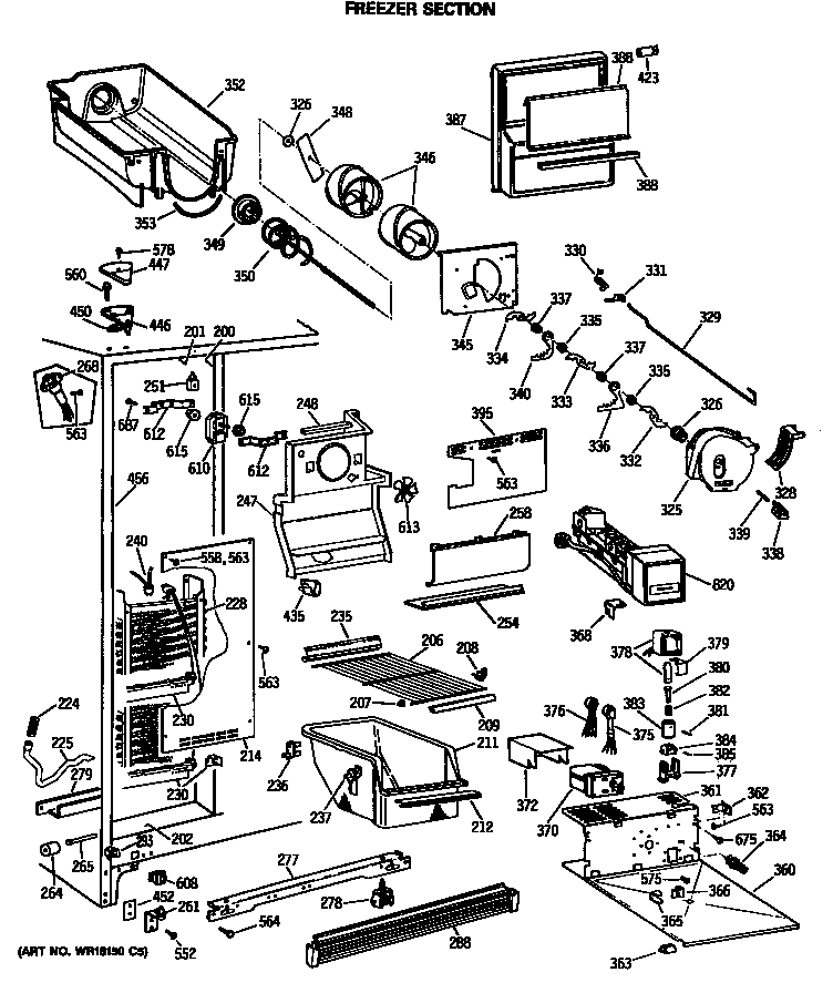GE MSK27DHSCAD freezer section diagram