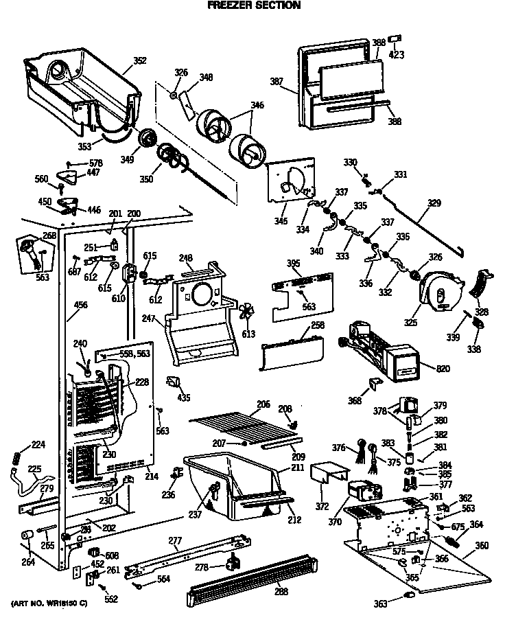 GE MSX22BRSMWH freezer section diagram