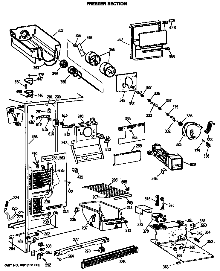 GE MSX22KWSMWH freezer section diagram