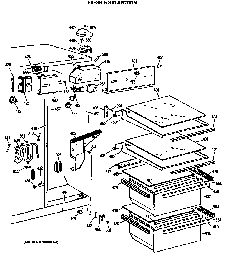 GE MSX22KWSMWH fresh food section diagram