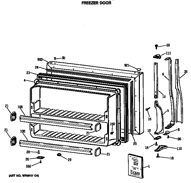 GE MTE18EASSRWH freezer door diagram