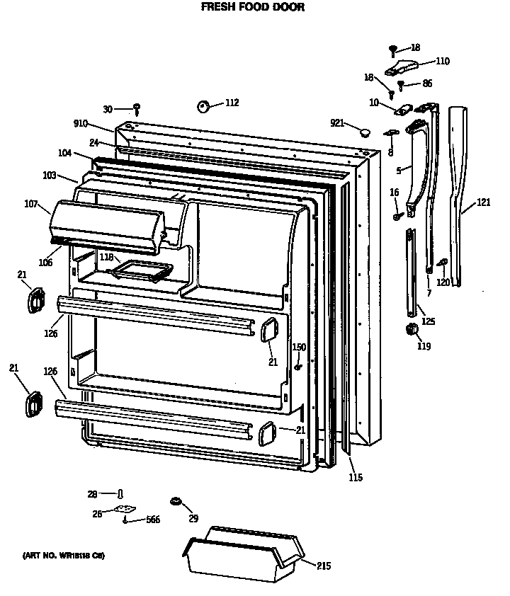 GE MTE18EASSRWH fresh food door diagram