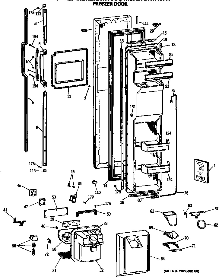 GE MSX27DRTAWW freezer door diagram