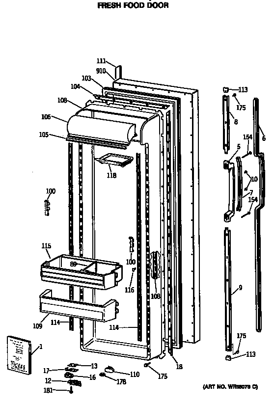 GE MSX27DRTAWW fresh food door diagram