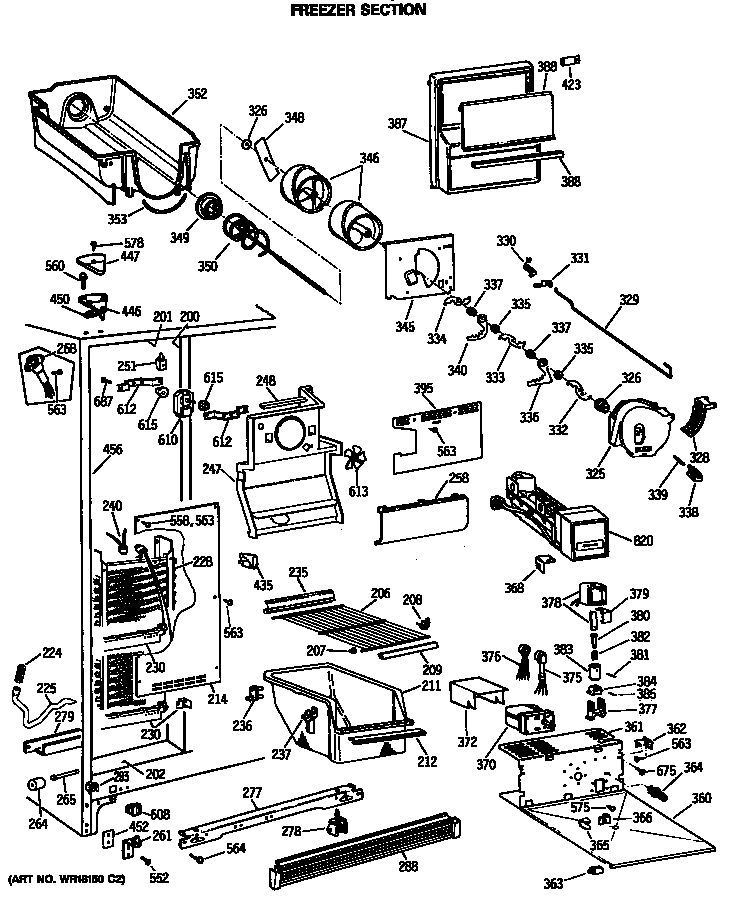 GE MSX27DRTAWW freezer section diagram
