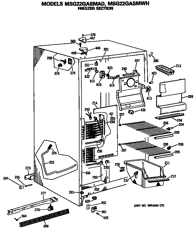 GE MSG22GASMWH freezer section diagram