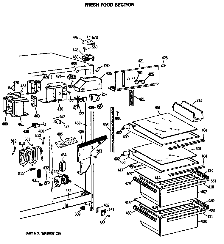 GE MSG24GRSMWH fresh food section diagram