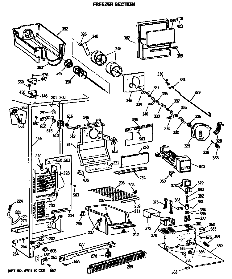 GE MSK22GRSMAD freezer section diagram