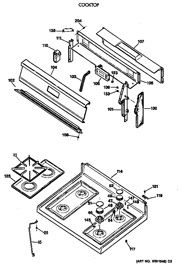 GE LGB146GET2AD cooktop diagram