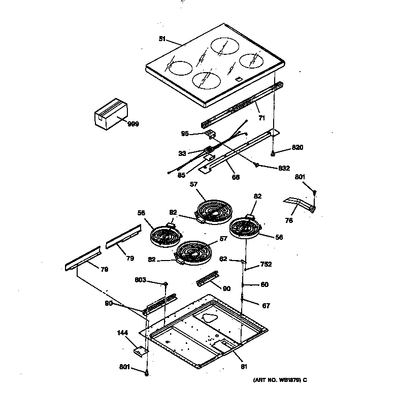 GE LEB356WT3WW cooktop diagram