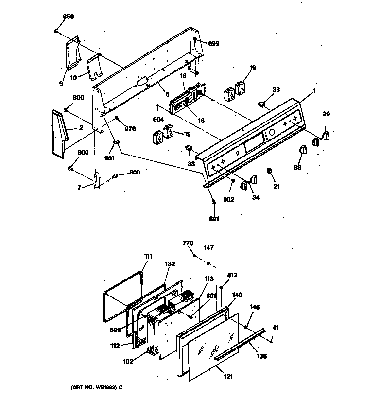 GE LEB316GT3WH control panel & oven door diagram