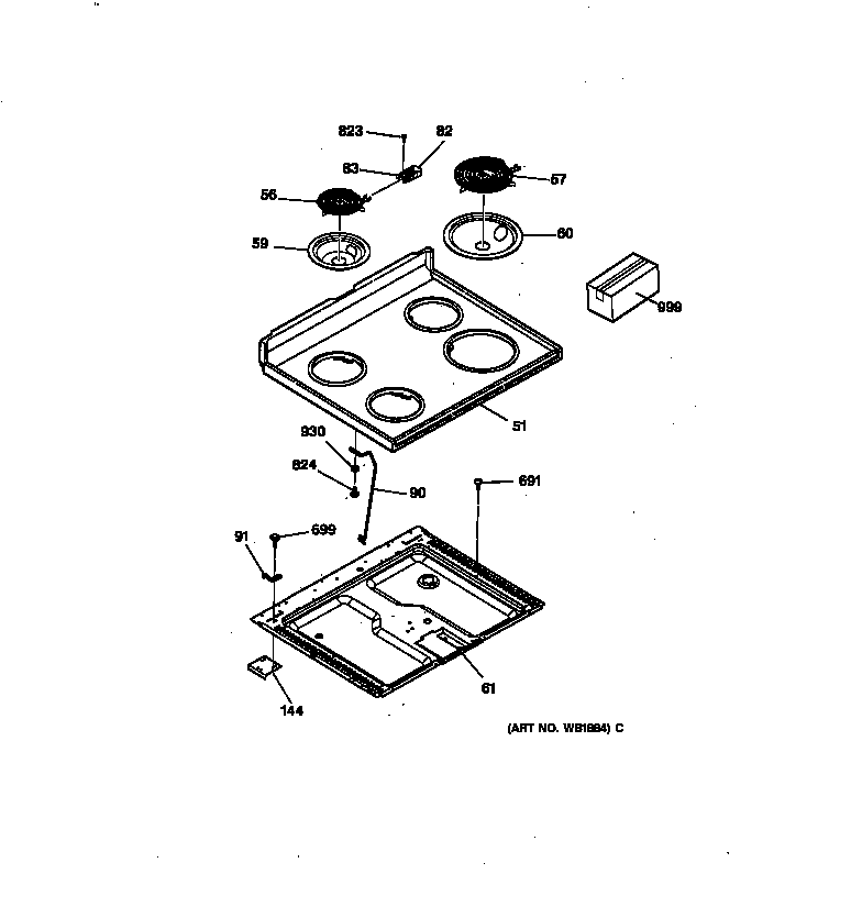 GE LEB316GT3WH cooktop diagram