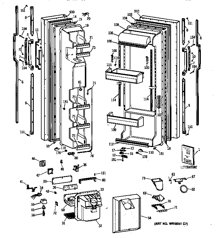 GE MST25GRYAWW doors diagram